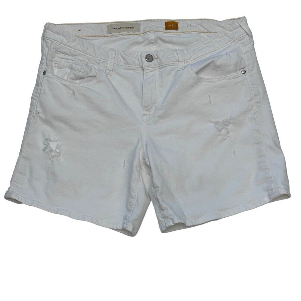 PILCRO White Stretch Denim Distressed Shorts Mid-rise 30 (35)‎